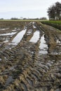 A flooded agricultural field due to heavy rainfall in winter