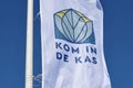 Flag with logo of the Kom in de Kas greenhouse event in The Netherlands Royalty Free Stock Photo