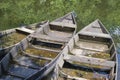 Three small wooden boats in the Dordogne river in France Royalty Free Stock Photo