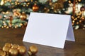 Standing blank empty rectangular Christmas greeting card mock up Royalty Free Stock Photo