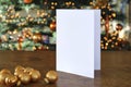 Standing blank empty rectangular Christmas greeting card mock up Royalty Free Stock Photo