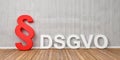 DSGVO Basic Data Protection Regulation Concept with red paragraph symbol on grey concrete wall - 3D Rendering Royalty Free Stock Photo