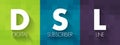 DSL Digital Subscriber Line - technology that are used to transmit digital data over telephone lines, acronym text concept