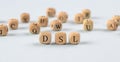 DSL written on a wooden cube , business concept Royalty Free Stock Photo