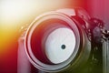 DSLR camera with aperture lens Royalty Free Stock Photo