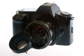 DSLR camera with a broken lens Royalty Free Stock Photo