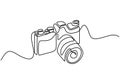 DSLR camera digital vector, one continuous single line drawing. Continuous one line drawing of professional photo camera vector