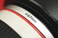 DSLR camera filter size close up, 67mm diameter on lens Royalty Free Stock Photo
