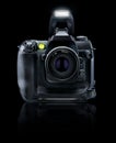 DSLR camera isolated 0n black Royalty Free Stock Photo