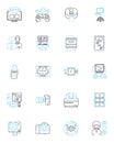 DSLR camera linear icons set. Shutter, Lens, Sensor, Resolution, Autofocus, ISO, Exposure line vector and concept signs