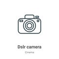 Dslr camera outline vector icon. Thin line black dslr camera icon, flat vector simple element illustration from editable cinema