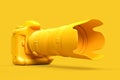 DSLR camera with telephoto zoom lens on yellow background. 3D illustration Royalty Free Stock Photo