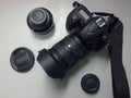 DSLR Camera Top View With Lens And Accessories Royalty Free Stock Photo