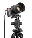 DSLR camera on tripod. Royalty Free Stock Photo