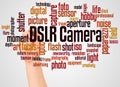 DSLR Camera word cloud and hand with marker concept Royalty Free Stock Photo