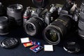 DSLR cameras, lens and flash cards