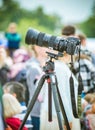 DSLR or mirrorless camera on a tripod with a telephoto lens Royalty Free Stock Photo