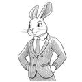 Dspper bunny businessman hand drawn sketch Vector illustration