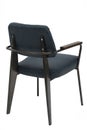 Leather chair. Dark blue color stool. Modern designer stool on white background. Textile stool.