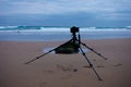 Dsrl camera on tripod Royalty Free Stock Photo