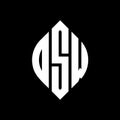 DSW circle letter logo design with circle and ellipse shape. DSW ellipse letters with typographic style. The three initials form a Royalty Free Stock Photo