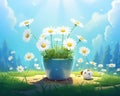 Dsy with cute in the pot can be used for a children\'s book or a design book.