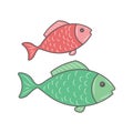 Simple Fish vector illustration, Colored linear style pictogram Element