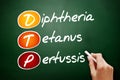 DTP - Diphtheria Tetanus Pertussis acronym, concept on blackboard