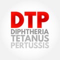 DTP Diphtheria Tetanus Pertussis - bacterial diseases that can be safely prevented with vaccines, acronym text concept background