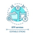 DTP services blue concept icon. Desktop publishing services idea thin line illustration. Copy editing, content