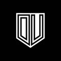 DU Logo monogram shield geometric black line inside white shield color design