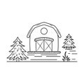 Barn House and pine trees vector illustration with simple hand drawn style