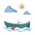 Boat on the sea with cloud and sun Colored vector illustration Royalty Free Stock Photo