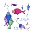 Fishing Colored hand drawn vector illustration