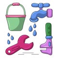 Water equipment and tools Colored vector illustration