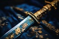 Dual Blades Elegance: A close-up photo capturing the intricate details of two katanas, showcasing the elegance and Royalty Free Stock Photo