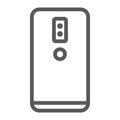 Dual camera smartphone line icon, technology and communication, mobile phone sign, vector graphics, a linear pattern on