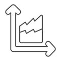Dual chart with two growth curve thin line icon, diagram concept, double line graph vector sign on white background