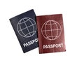 Dual citizenship concept. Two passports isolated on white background. Change of residency status, multiple nationality