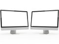 Dual computer monitors with blank screen isolated on white background Royalty Free Stock Photo