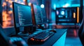 Dual computer monitors in a modern workspace Royalty Free Stock Photo