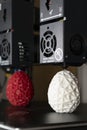 Dual extruder 3d printer which finished printing two bicolor egg model, idex technology