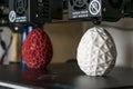 Dual extruder 3d printer which finished printing two bicolor egg model, idex technology