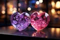 Dual glowing hearts, neon light creates a tender and vibrant visual display