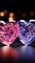 Dual glowing hearts, neon light creates a tender and vibrant visual display