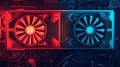 Graphics Card with Red and Blue Fans Royalty Free Stock Photo