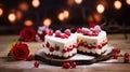 Dual Heart Cakes on Dark Wooden Backdrop for Valentine's - Generative AI Royalty Free Stock Photo