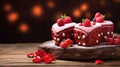 Dual Heart Cakes on Dark Wooden Backdrop for Valentine's - Generative AI Royalty Free Stock Photo