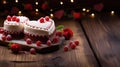 Dual Heart Cakes on Dark Wooden Backdrop for Valentine's - Generative AI Royalty Free Stock Photo