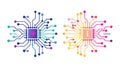 Dual Microchips with Vibrant Interconnected Designs, vector design Generative AI Royalty Free Stock Photo